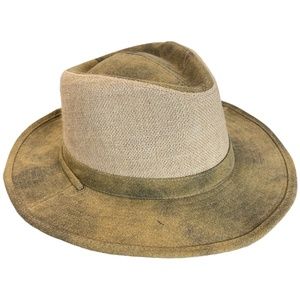 Stetson Narrative Hat Weather Distressed Canvas, Burlap, Chin Cord Mens M, L, XL